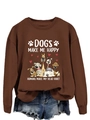 Détail d'un sweat marron café avec motif de chiens et finitions côtelées au col - S / Sweat-shirt couleur café (motif de texte blanc)
