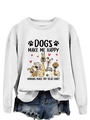Détail d'un sweat blanc avec chiens de dessin animé et texte humoristique imprimé - S / Sweat-shirt blanc (motif de texte noir)