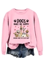 Détail du sweat rose avec chiens de dessins animés et slogan Dogs Make Me Happy - S / Sweat-shirt rose (motif de texte noir)