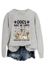Détail du sweat gris à col rond avec chiens de dessin animé et slogan humoristique imprimé - S / Sweat-shirt gris (motif de texte noir)
