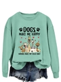 Détail du sweat vert menthe avec motif Dogs Make Me Happy et illustrations de chiens - S / Sweat-shirt vert clair (motif de texte noir)