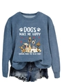 Gros plan du sweat-shirt bleu à manches longues avec motifs de chiens et slogan - S / Sweat-shirt bleu (motif de texte blanc)