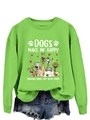 Détail de l'encolure du sweat vert et de l'imprimé graphique Dogs Make Me Happy de haute qualité - S / Sweat-shirt vert fluo (motif blanc)