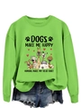 Détail de l'imprimé graphique Dogs Make Me Happy sur le sweat vert vif à col rond - S / Sweat-shirt vert fluo (motif noir)