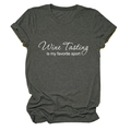 Detail of charcoal heather t-shirt featuring Wine Tasting is my favorite sport text - S / Dark Gray (White Font)