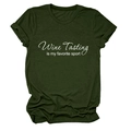 Detail of dark green t-shirt with Wine Tasting is my favorite sport print and rolled sleeves - Army Green (White Font)