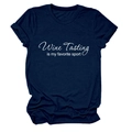 Detail of navy blue cotton t-shirt with 'Wine Tasting' slogan print and rolled sleeve hem - Navy Blue (White Font)