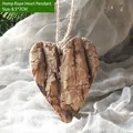 Rustikaler Holzherz-Anhänger mit Rindenstruktur und Hanfseil für Weihnachtsdekoration 8.5x7cm - Herz-Stil (mit Rinde)