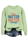Détail d'un sweat-shirt de baseball vert clair avec texte rétro et motif baseball - S / Vert Herbe