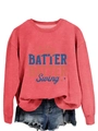 Détail de l'imprimé baseball sur le sweat-shirt rose corail avec motifs d'étoiles - S / Rose Corail