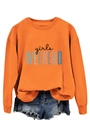 Détail du sweat orange vif avec imprimé girls WEEKEND et finitions en maille côtelée - Sweat-shirt Orange (Graphique Texte Noir)