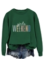 Détail du sweat-shirt vert foncé avec imprimé girls WEEKEND et col rond à bords-côtes - Sweat-shirt Vert Foncé (Texte Blanc)