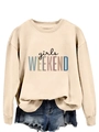 Détail du sweat beige avec imprimé girls WEEKEND et finitions des bords-côtes - Sweat-shirt Couleur Sable (Texte Noir)