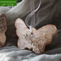 Butterfly wooden Christmas ornament with natural bark texture and ribbon 5.5x7cm - Butterfly Style (with Bark)