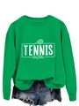 Close-up of green crewneck sweatshirt with white Tennis Mom print and ribbed cuffs - S / Grass Green (White Print)
