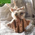 Rustic wooden owl ornament with natural bark wings and jute rope for Christmas decor - Rope Owl Pendant