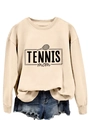 Close-up of Apricot sweatshirt featuring TENNIS mom print and soft cotton fabric detail - Sand (Black Print)