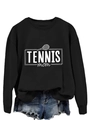 Detail of black tennis mom sweatshirt with white graphic print and casual denim styling - Black (White Print)