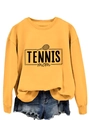 Detail of yellow sweatshirt with Tennis Mom print and denim shorts for casual look - Yellow (Black Print)