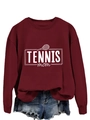 Detail of burgundy Tennis Mom sweatshirt with white tennis racket print and crew neck - Wine Red (White Print)
