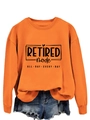 Detail of orange sweatshirt with Retired Mode print and ribbed crew neckline texture - Orange (Black Font)