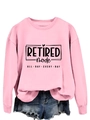 Detail of pink crewneck sweatshirt with black Retired Mode All Day Every Day slogan print - Pink (Black Text)