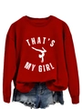 Détail du sweat rouge à col rond avec texte 'THAT'S MY GIRL' et motif gymnaste - S / Sweat-shirt rouge vif (motif blanc)