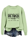 Detail of light green sweatshirt with Retired Mode text print and casual round neck - Olive Green (Black Font)