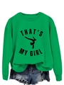Détail du sweat-shirt vert avec imprimé That's My Girl et silhouette de gymnaste - S / Sweat-shirt vert herbe (motif noir)
