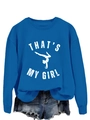 Détail du sweat-shirt bleu vif avec silhouette de gymnaste et texte THAT'S MY GIRL - S / Sweat-shirt bleu lac (motif blanc)