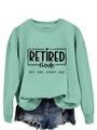 Detail of mint green sweatshirt with Retired Mode text and denim shorts on white background - Light Green (Black Text)