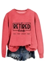 Detail of pink retired mode sweatshirt tucked into frayed denim shorts on white background - Red (Black Font)