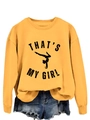 Détail d'un sweat-shirt jaune gingembre avec imprimé That's My Girl et bords-côtes - S / Jaune (Graphique Noir)