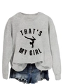 Detailed view of the 'That’s My Girl' lettering and gymnast silhouette on the gray sweatshirt - S / Grey (Black Graphic)