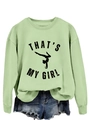 Détail du sweat-shirt vert clair avec texte noir et silhouette de gymnaste imprimée - S / Vert Olive (Graphique Noir)