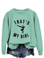 Détail du sweat vert menthe avec imprimé gymnastique et short en jean bleu délavé - S / Vert Clair (Graphique Noir)