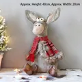 Gray plush Christmas mule doll with red plaid scarf, 40cm height holiday ornament - Sitting Long-eared Male Deer