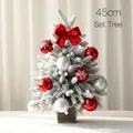 Mini árbol de Navidad flocado de 45 cm con adornos rojos y luces LED de color cálido - Set de Circonita Roja / 45cm
