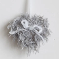 Light gray heart wool ornament with plush faux fur texture and a white cotton bow - Heart Charm / Gray