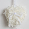 Plush white heart-shaped ornament with delicate bow detail for Christmas decor - Heart Charm / White