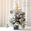 Árbol de Navidad nevado de 60cm con luces LED y bolas plateadas para decoración - Conjunto Gris Gema / 60CM