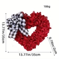 Ghirlanda di San Valentino a cuore in juta rossa con fiocco a quadretti bianchi e neri, 35cm - Stile A (Sacco rosso arricciato con fiocco)