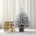 Mini árbol de Navidad flocado con adornos dorados y juego de luces LED blancas - Paquete de Decoración - Dorado / 45CM (Solo Adornos)