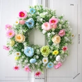 Couronne de Pâques avec eucalyptus pastel, œufs colorés et fleurs printanières, 40cm - Couronne de Pâques