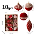 10-teiliges Set roter beflockter Weihnachtsanhänger mit weißen Perlen und Goldglitzermuster - Gemischte Formen / Weinrot (6CM)