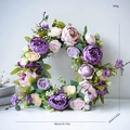 European vintage peony wreath in dark purple and cream with green leaves, 40cm diameter - Purple Peony Wreath Style A