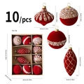 10er-Set rote Weihnachtsanhänger aus Samt in Zwiebel- und Kugelform inkl. Abmessungen - Gemischte Formen / Weinrot (8CM)