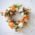 Artificial peony wreath with orange and cream flowers for door decor, 40cm diameter - Orange Peony Wreath Style G