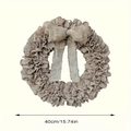 Handcrafted 40cm burlap farmhouse wreath with ribbon bow for rustic door and wall decoration - Burlap Wreath