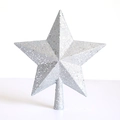 Glittery silver 24.5cm star tree topper with plastic plating and conical base - 24.5cm / Silver